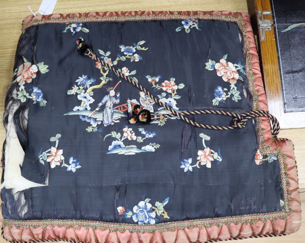 A 19th century Chinese embroidered silk cushion cover